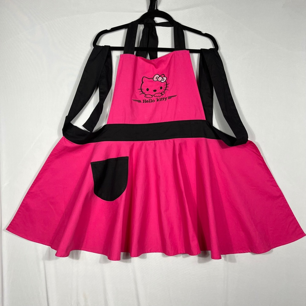 Sanrio Hello Kitty Hot Pink & Black Adult Apron Pocket Baking Cooking Retro NWOT